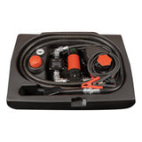 Black electronic fuel device with red and black components on a white background
