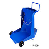 Blue metal cart with wheels on a white background