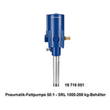 Blue pneumatic lift pump with specifications on a white background