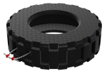 Single OTR tire top down corner view