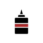 Black glue bottle with a red label